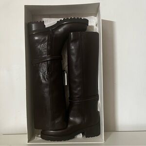 Peserico Dark Brown Leather Knee-High Boots Retail $1,045